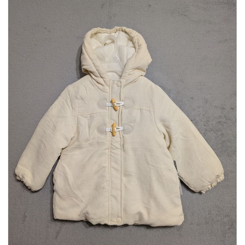 BRAND NEW! Corduroy Puffer Coat Girls Size 4, Kensie, Ivory, Zip, Hood, MSRP:$65